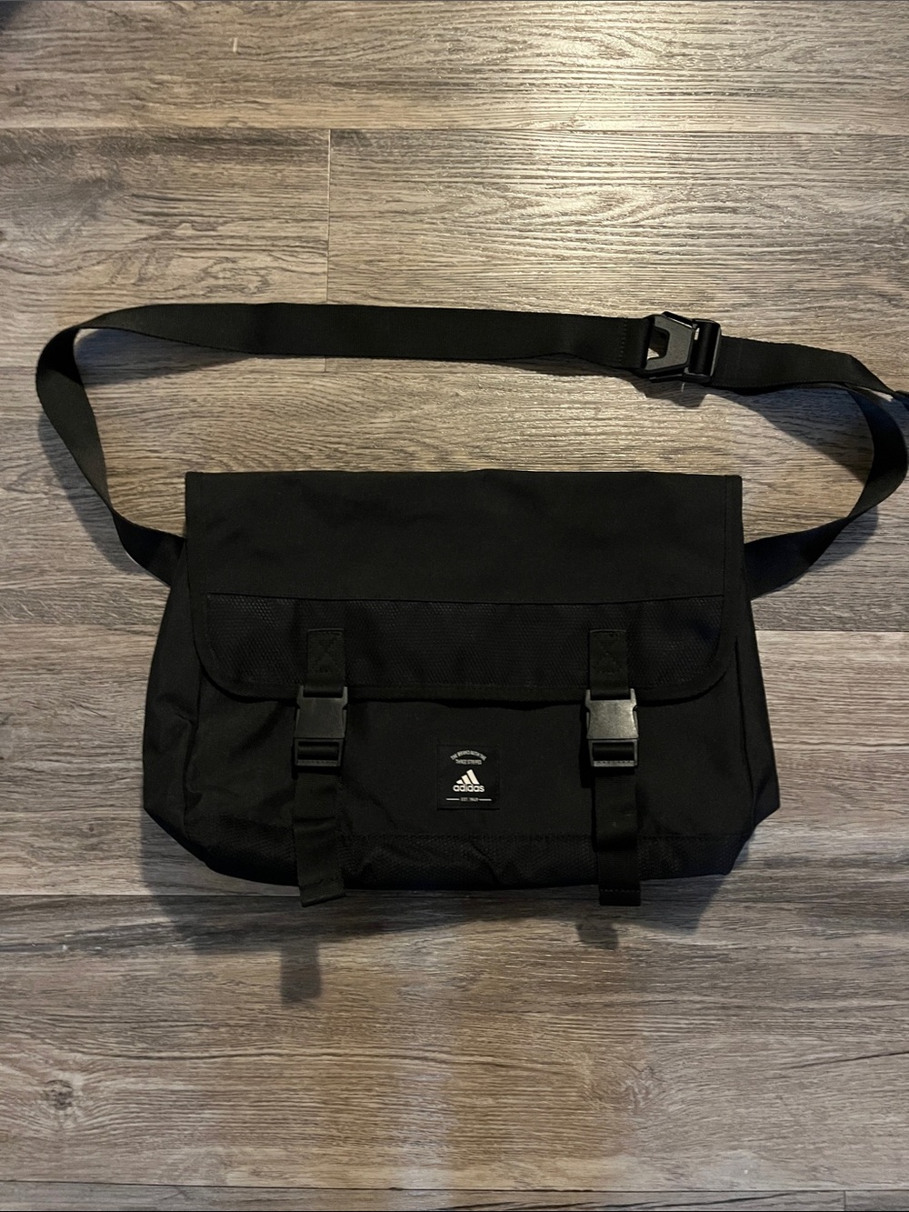 adidas Black Messenger Crossbody Bag with Buckle Straps